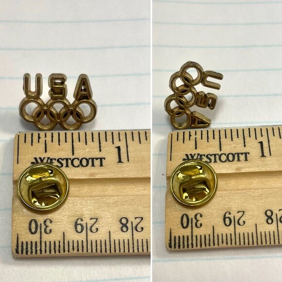 USA Olympic Rings Lapel Pin Gold Tone Collectible Sports Memorabilia Vintage Sty - Picture 6 of 8